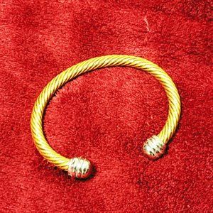 Gold-Tone Twisted Cable Cuff Bracelet with Silver End Caps NEW